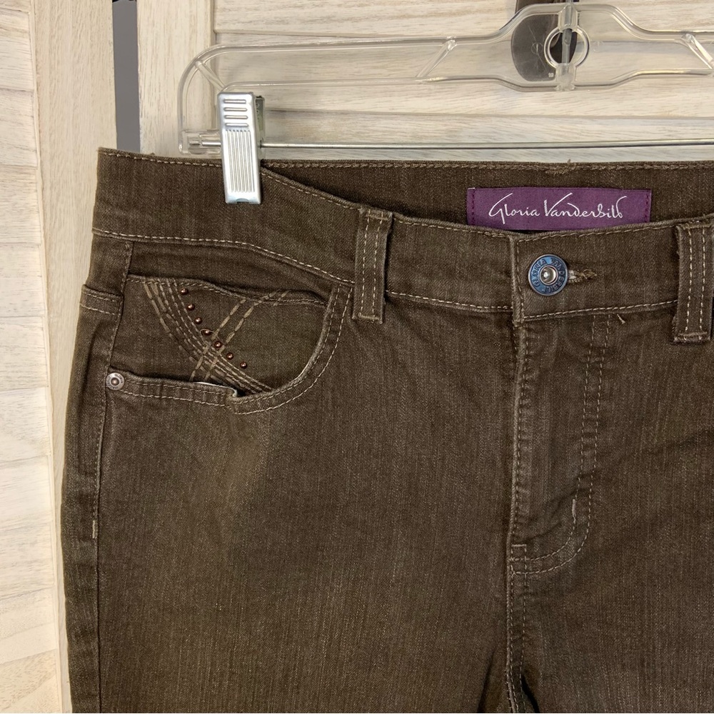 Gloria Vanderbilt Alana Embellished Pockets Brown Bootcut Denim Jeans Petite - Picture 6 of 15